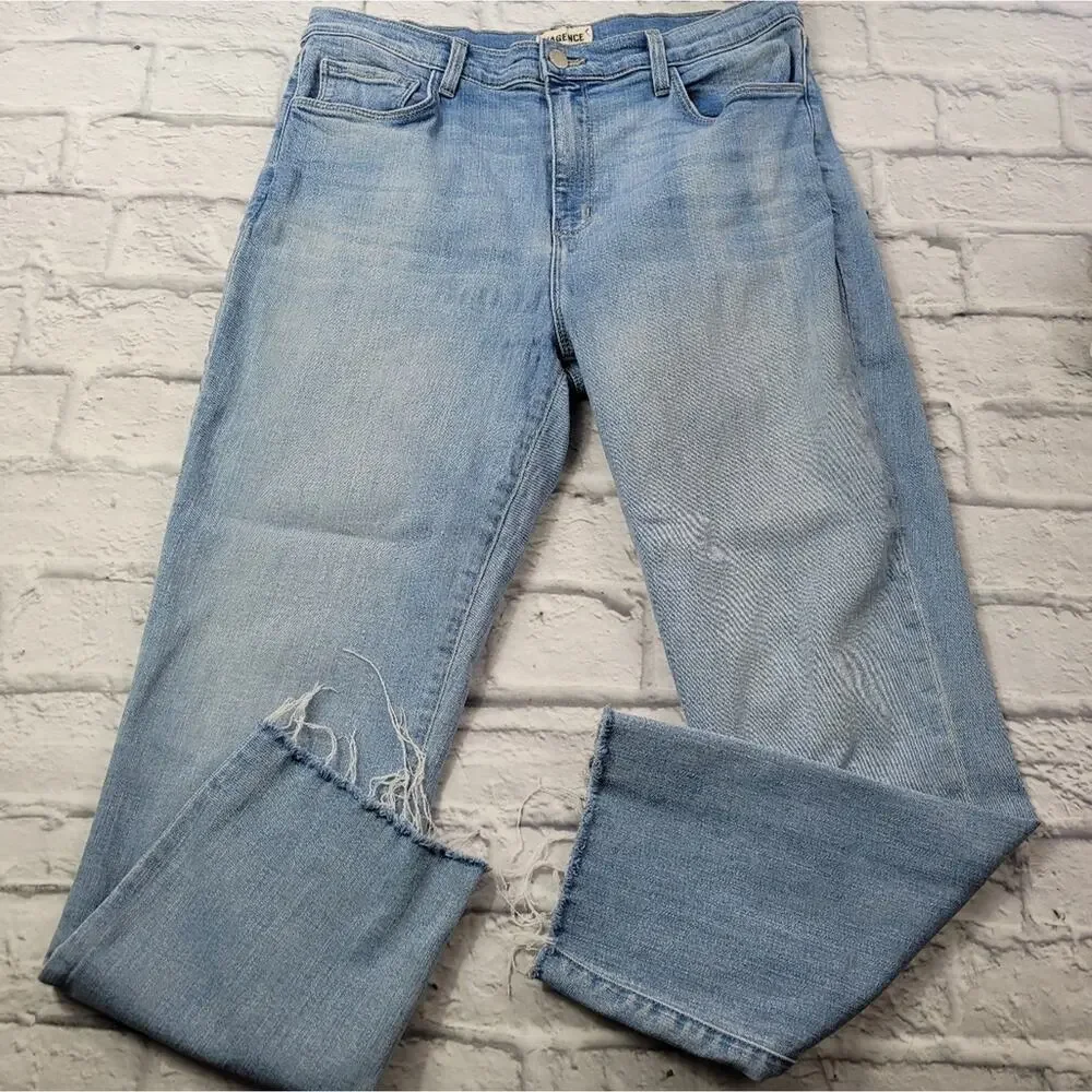 L'Agence Sada High Rise Cropped Slim Straight Leg Jeans in Bellevue Wash size 31